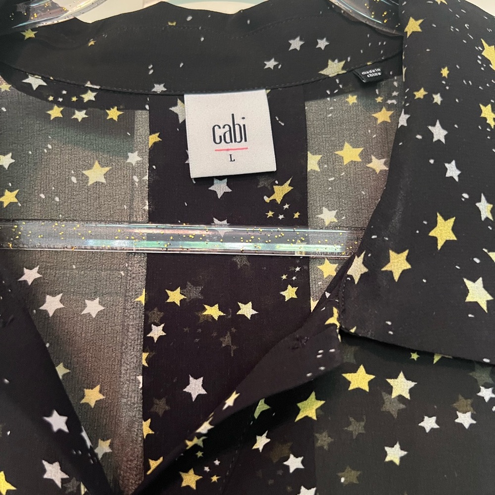 CAbi Galaxy Black Sheer Blouse with Gold Star Pattern - Picture 5 of 5